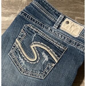 Silver Jeans Women's‎ Aiko Baby Boot Mid Rise Distressed Jeans SZ 22/31 (42x30)